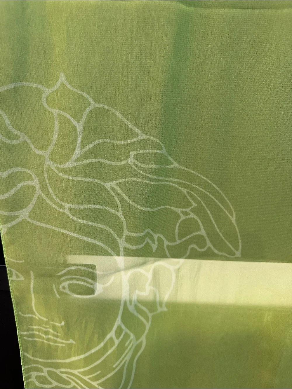 Versace Neon Lime Sheer Silk Scarf with Medusa Motif